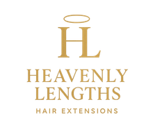 Logo for Heavenly Lengths hair extensions: gold
