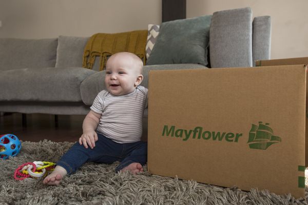 Happy Baby Next To The Box — Lacey, WA — A&E Relocation Services