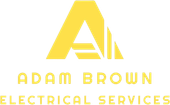 A yellow logo for adam brown electrical services