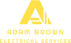 A yellow logo for adam brown electrical services