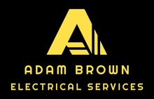 The logo for adam brown electrical services is yellow on a black background