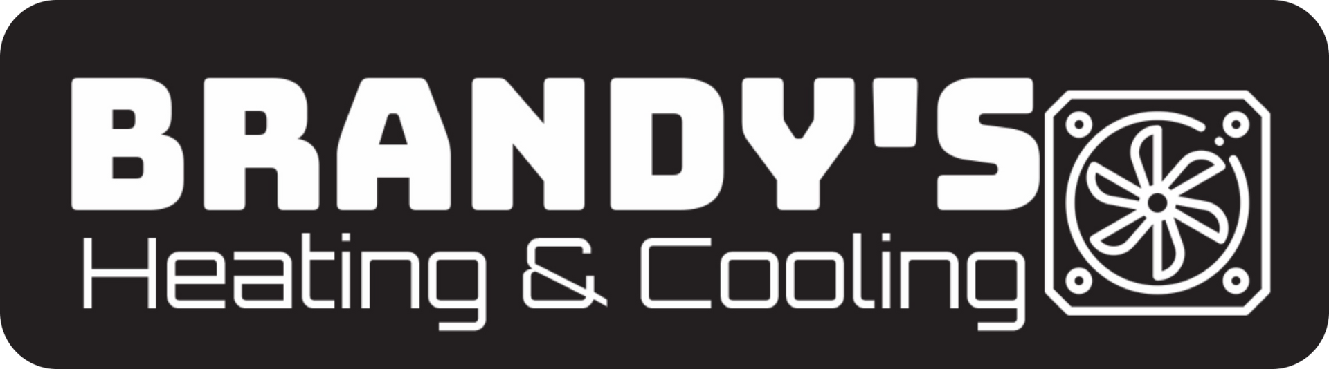 Brandy's Heating & Cooling logo. White text on black background with fan icon.