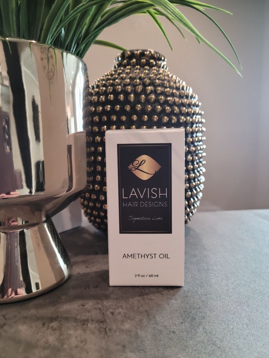 Before-and-after of hair: Dark brown hair turns light blonde after styling by Lavish Hair Designs.