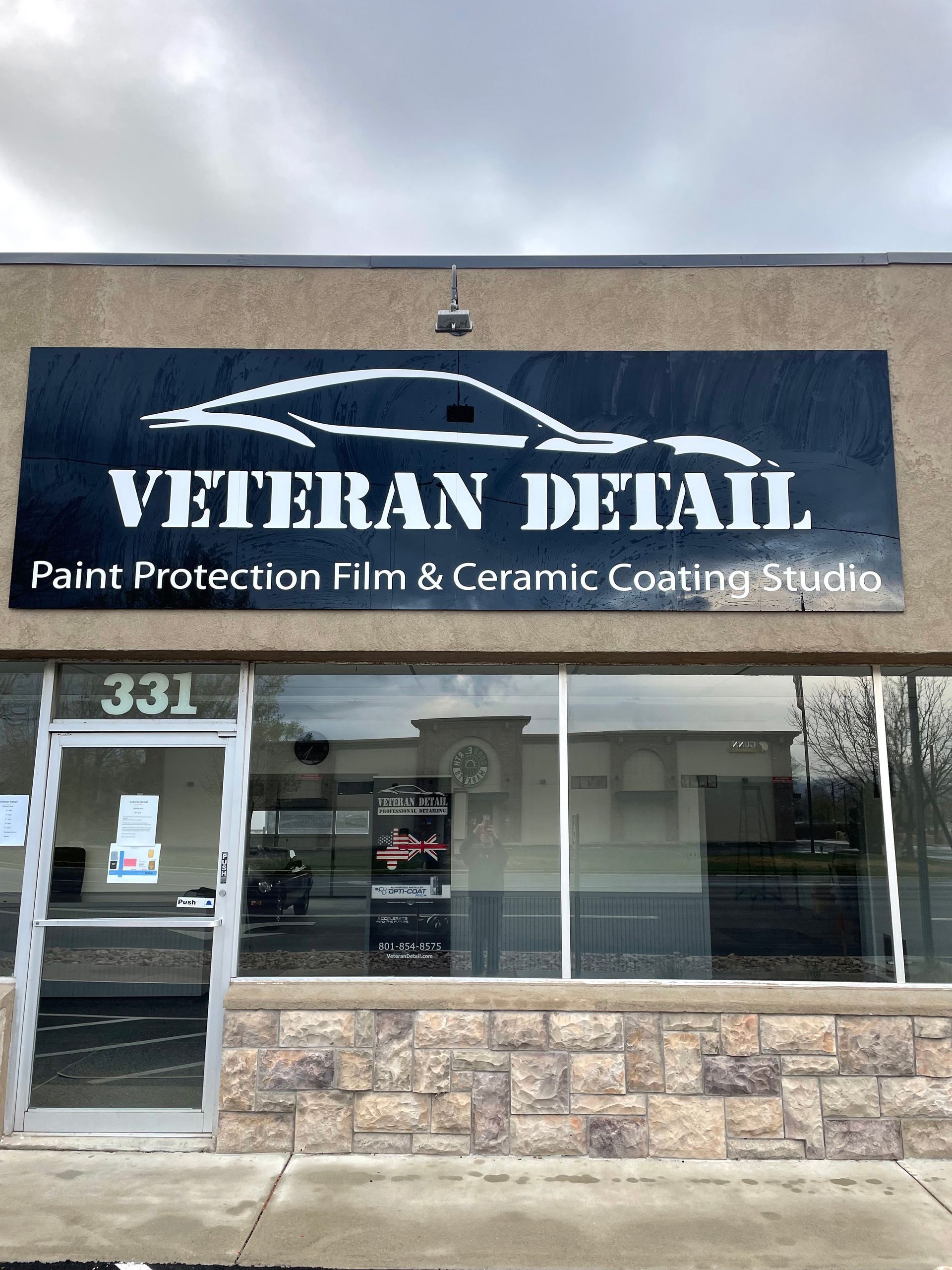 The front of a veteran detail paint protection film and ceramic coating studio. The front of a veteran detail paint protection film and ceramic coating studio.