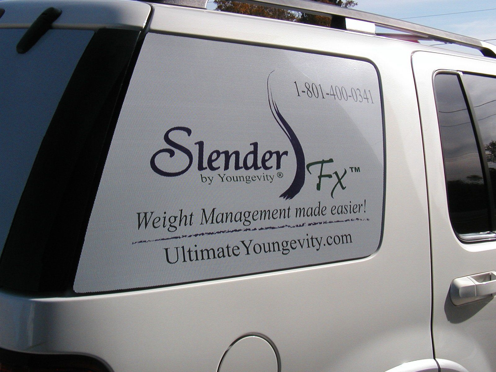 A white van with slender fx written on the side A white van with slender fx written on the side