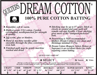 Quilters Dream WHITE select 100% cotton batting QUEEN