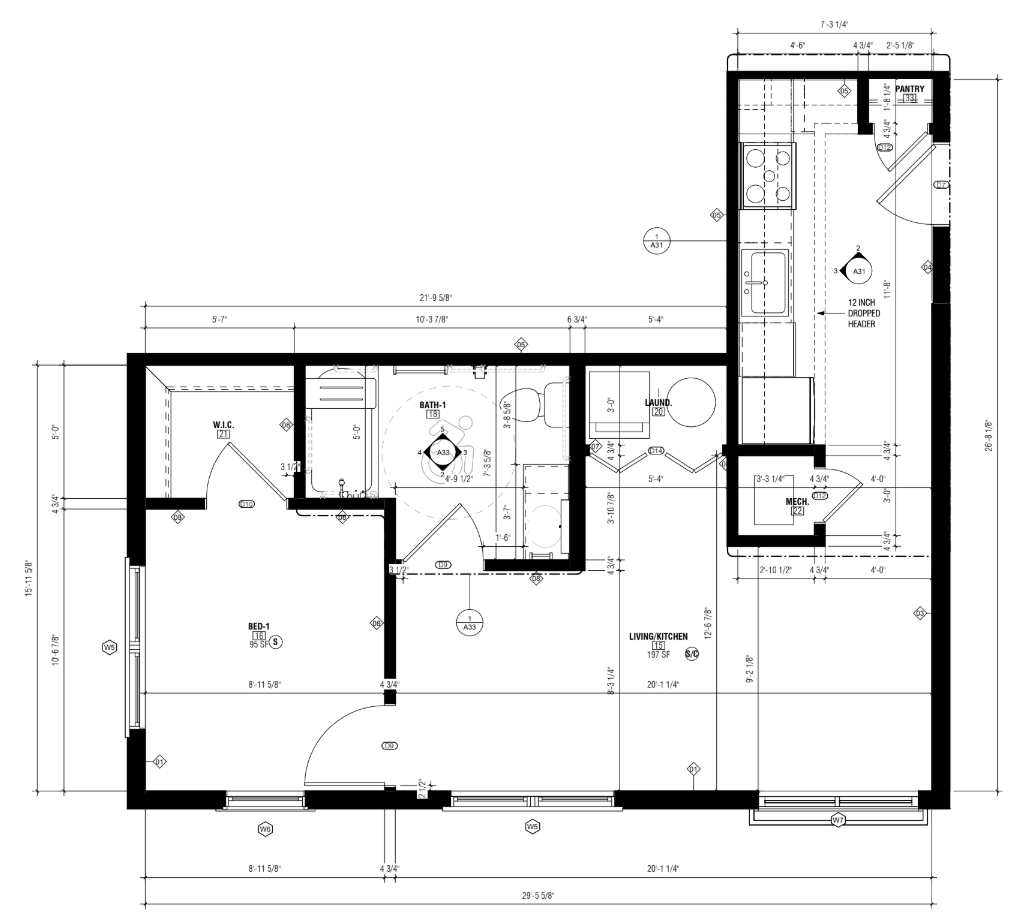 Floor Plan: 1 Bed · 1 Bath · 571 SF