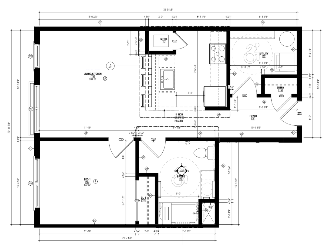 Floor Plan: 1 Bed · 1 Bath · 678 SF
