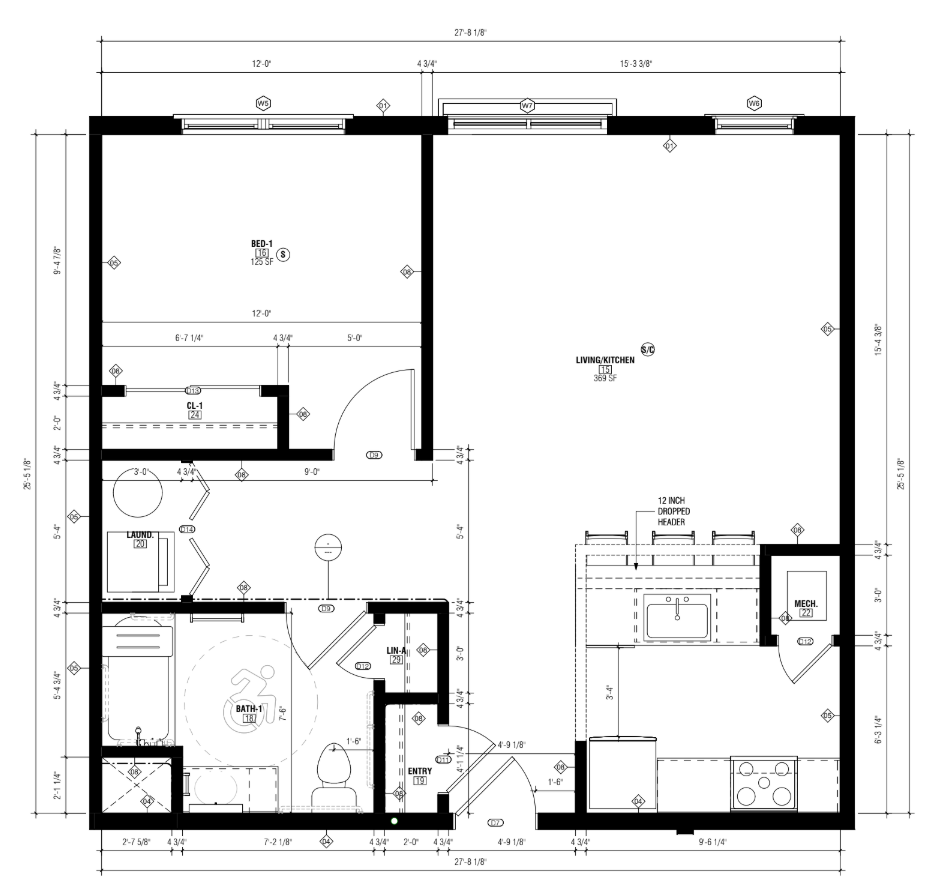 Floor Plan: 1 Bed · 1 Bath · 726 SF