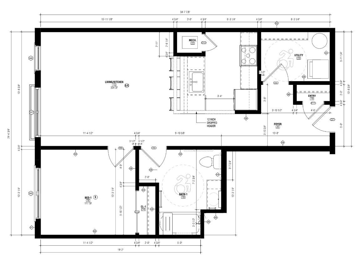 Floor Plan: 1 Bed · 1 Bath · 730 SF