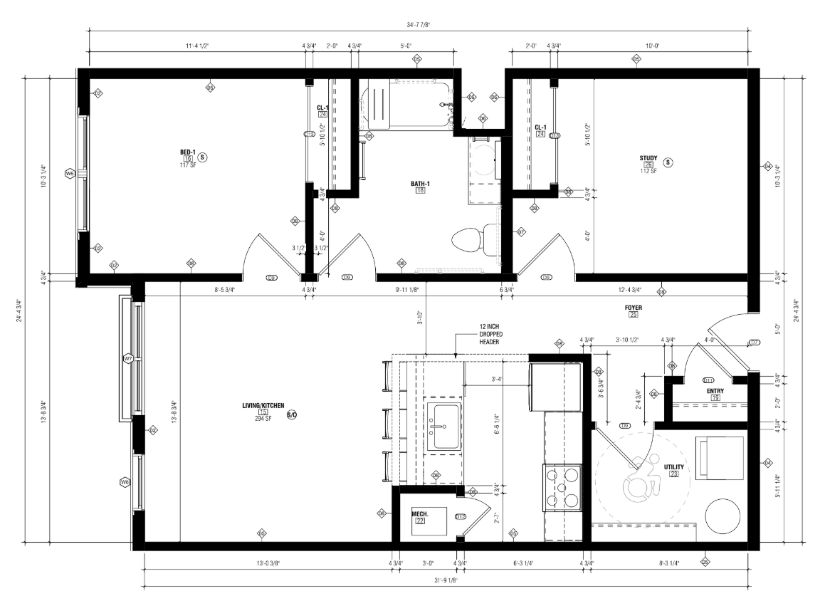 Floor Plan: 1 Bed · 1 Bath · 822 SF