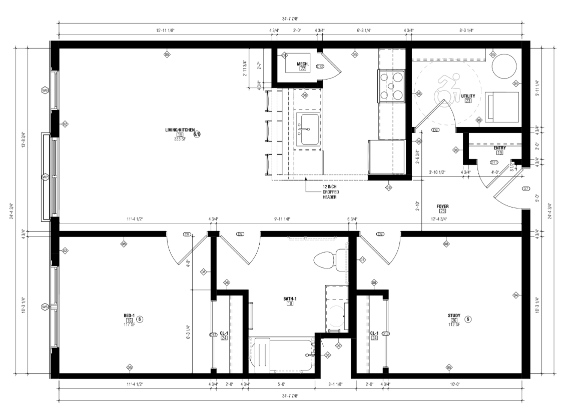 Floor Plan: 1 Bed · 1 Bath · 822 SF