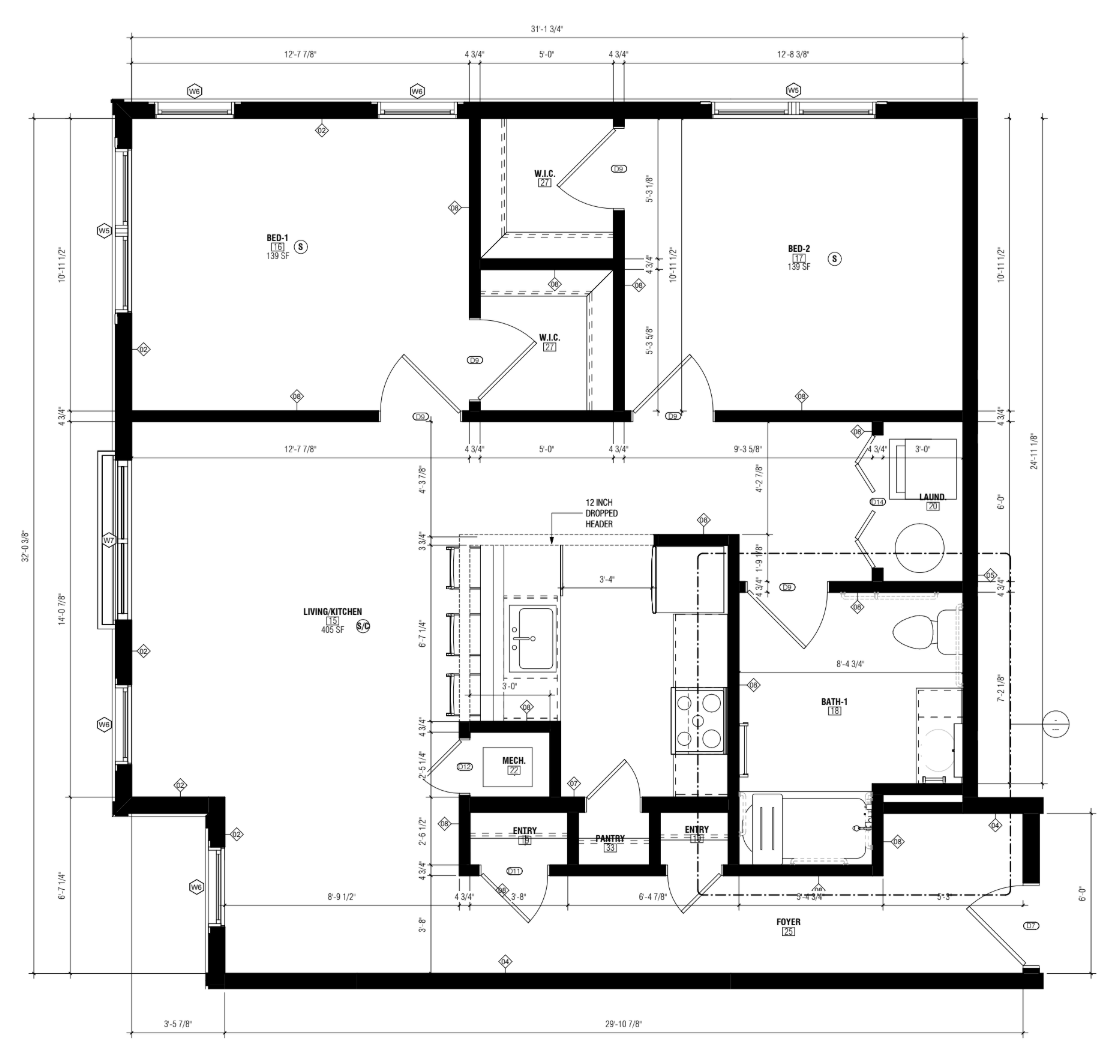 Floor Plan: 2 Bed · 1 Bath · 1008 SF