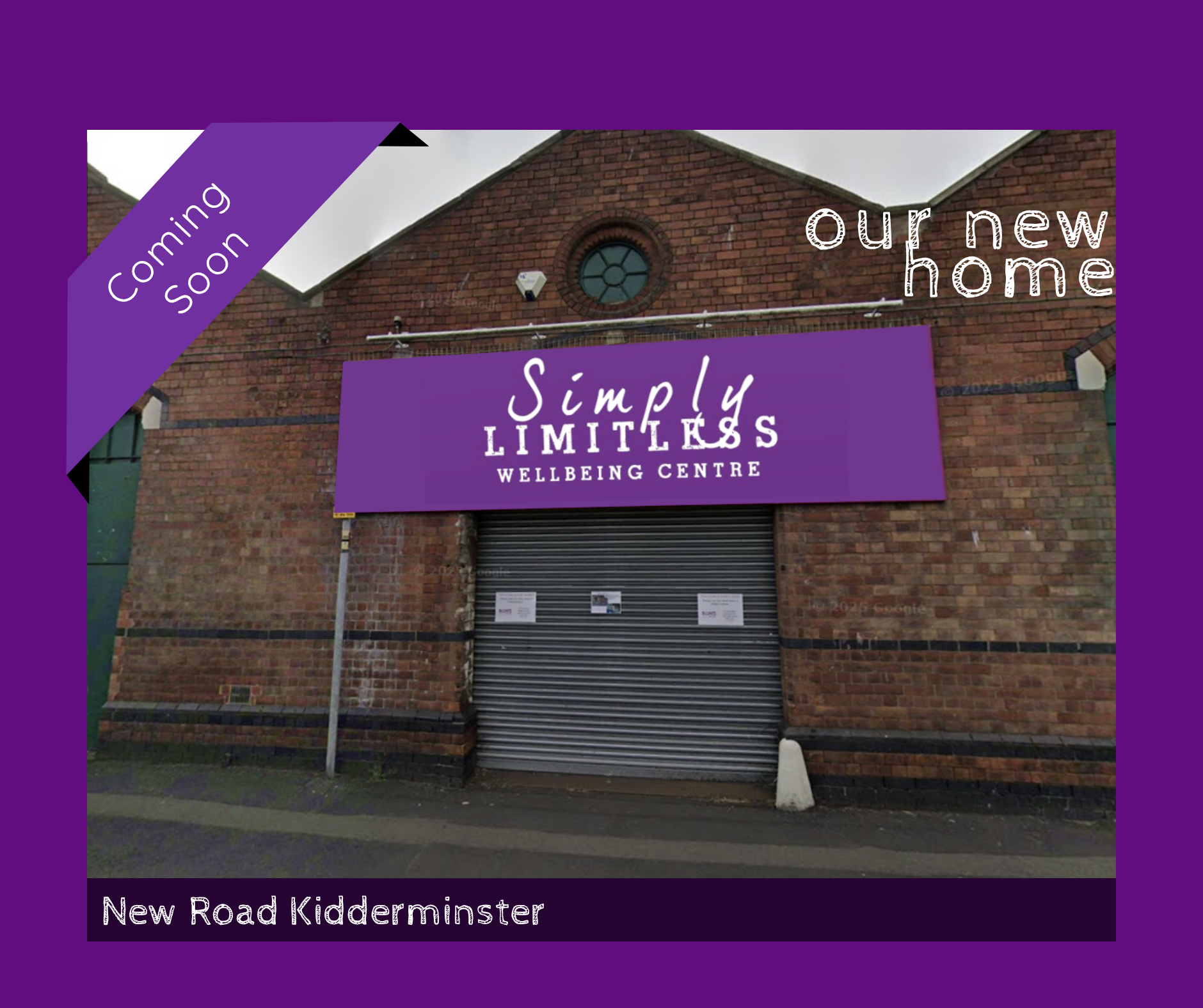 A building with a purple banner for 
