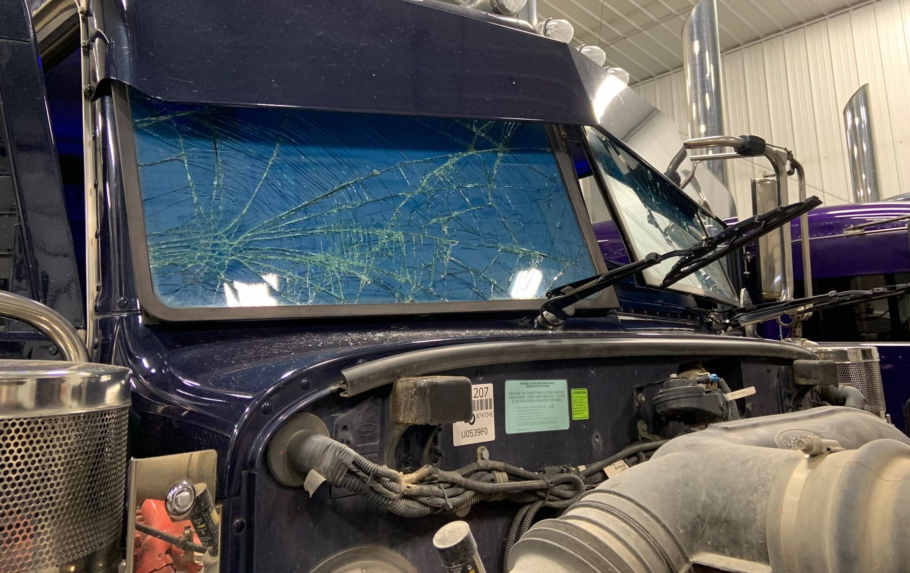 Before semi-truck windshield replacement in Columbus, NE