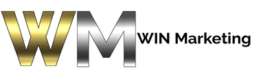 A gold and silver logo for wm win marketing