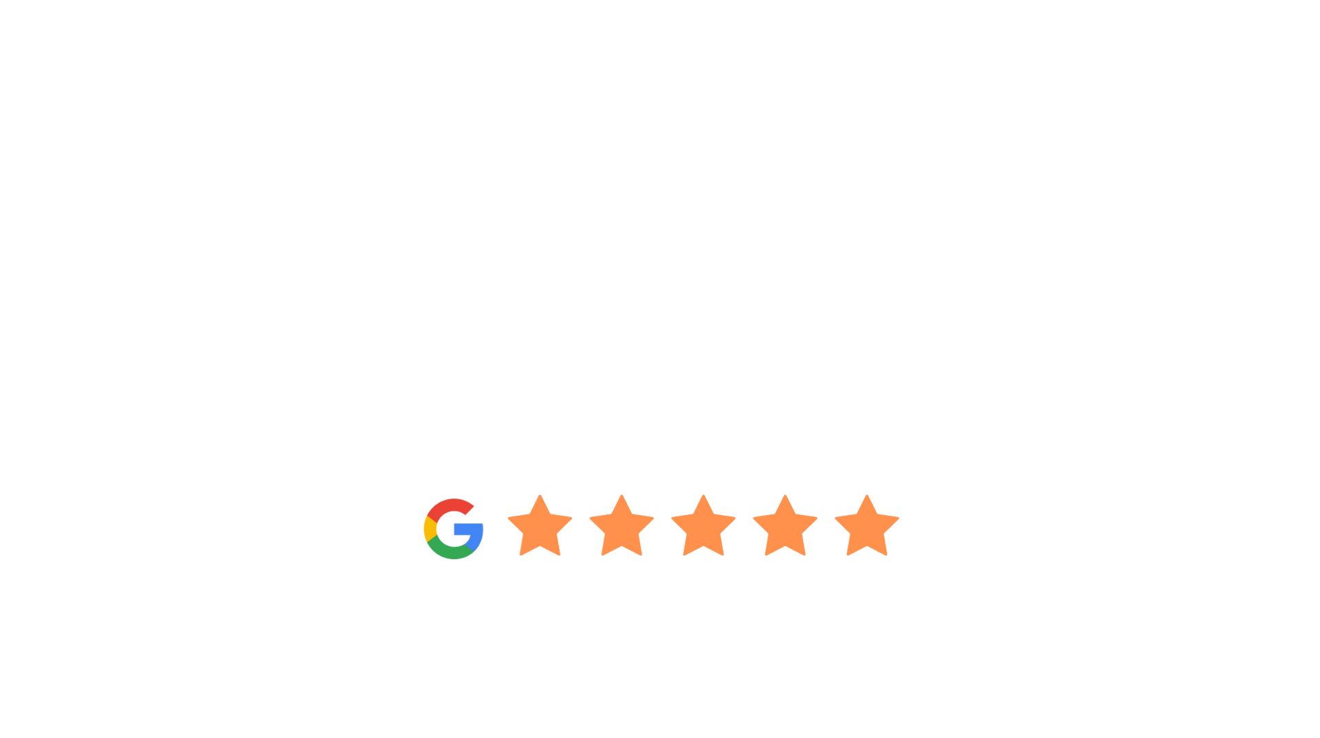A google review with five stars on a white background.