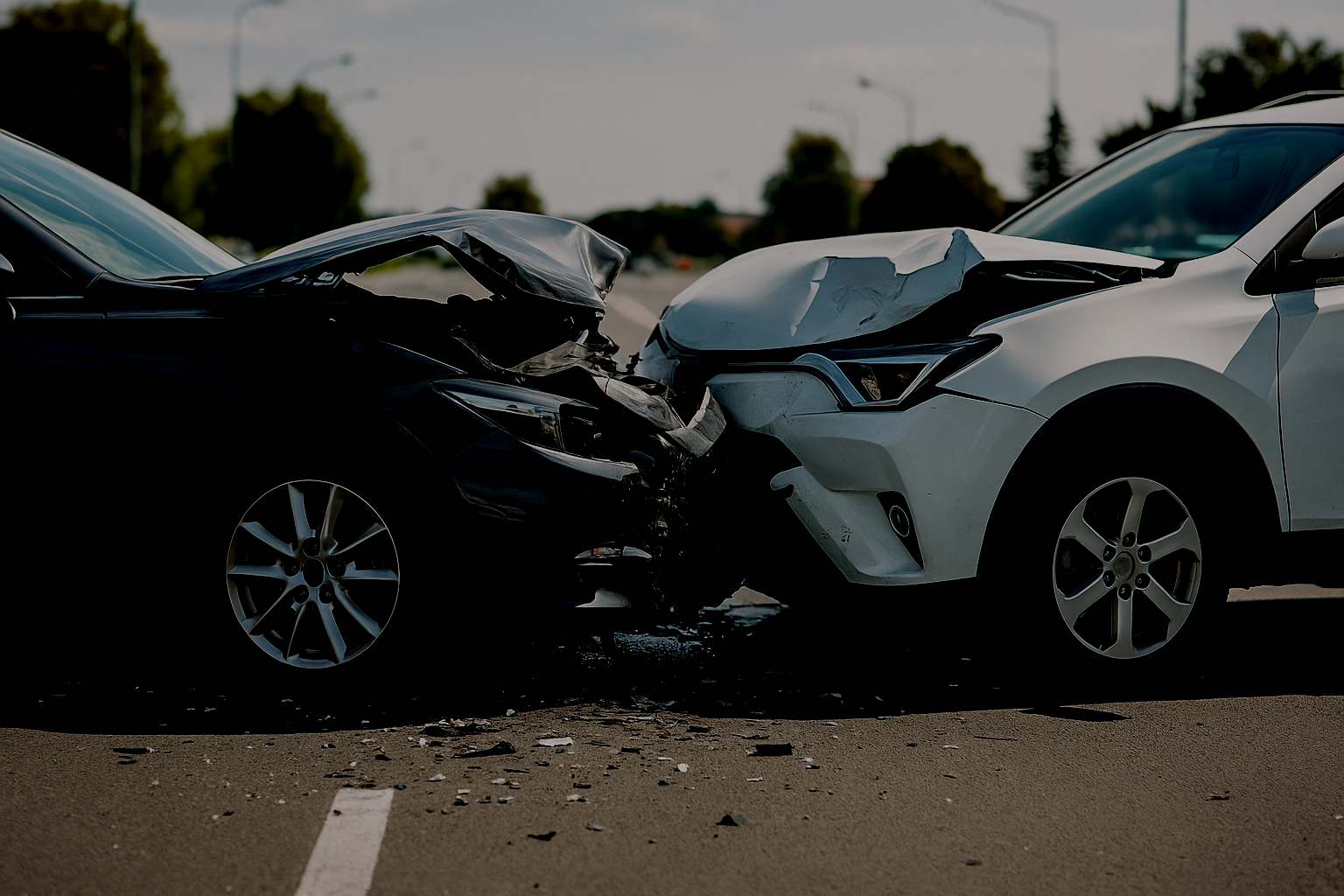 Two cars are involved in a car accident on the road.