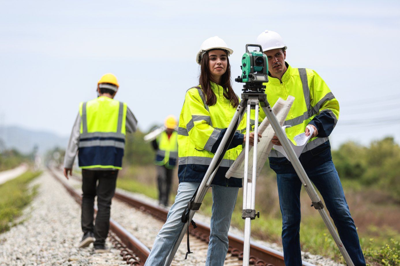 A Man and a Woman Are Standing Next to Each Other on a Train Track — Western Survey Pty Ltd In Dubbo, NSW
