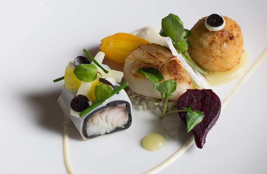 A close up of a plate of food on a table.