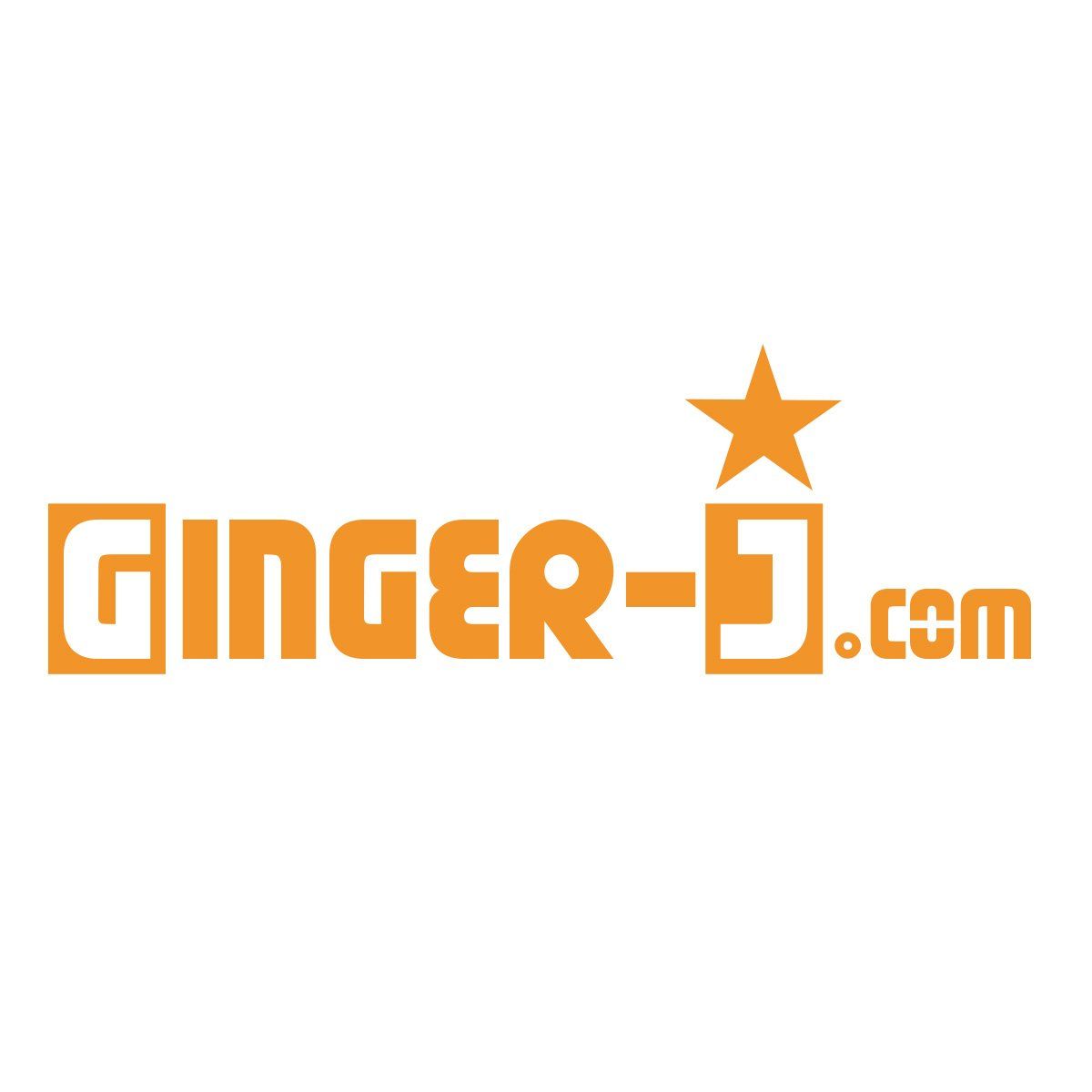A logo for ginger-j.com with an orange star