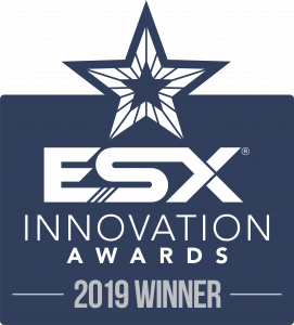 Esx innovation awards 2019 winner logo on a blue background