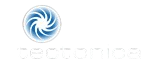 Logo for Tectonica, featuring a blue vortex graphic and white text.