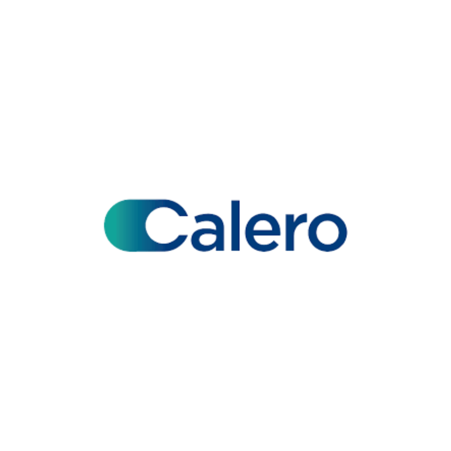 Logo for Calero, a company, with a rounded pill-shaped icon in teal and blue above the company name in dark blue.
