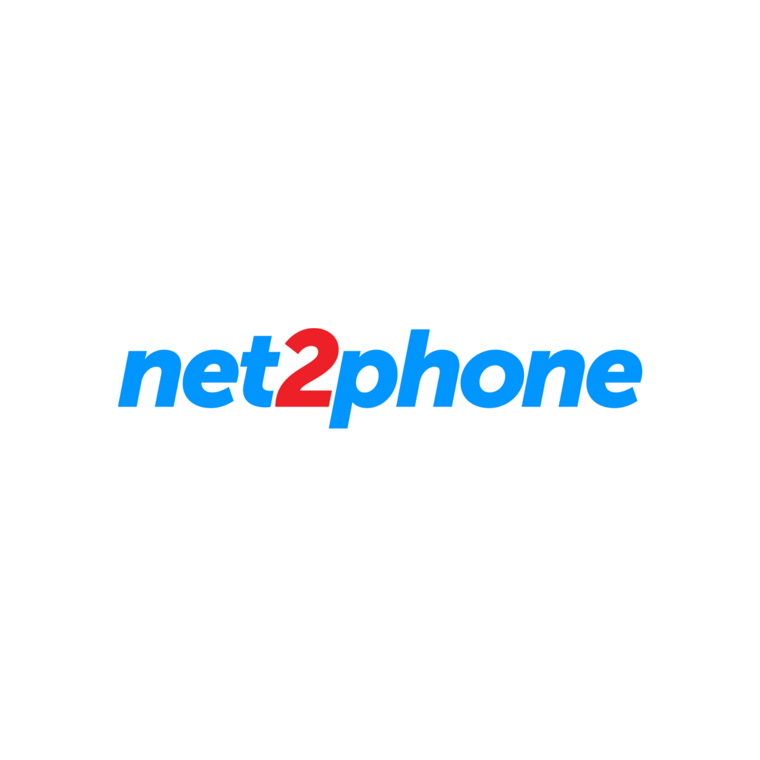 Logo for net2phone; blue text with the word