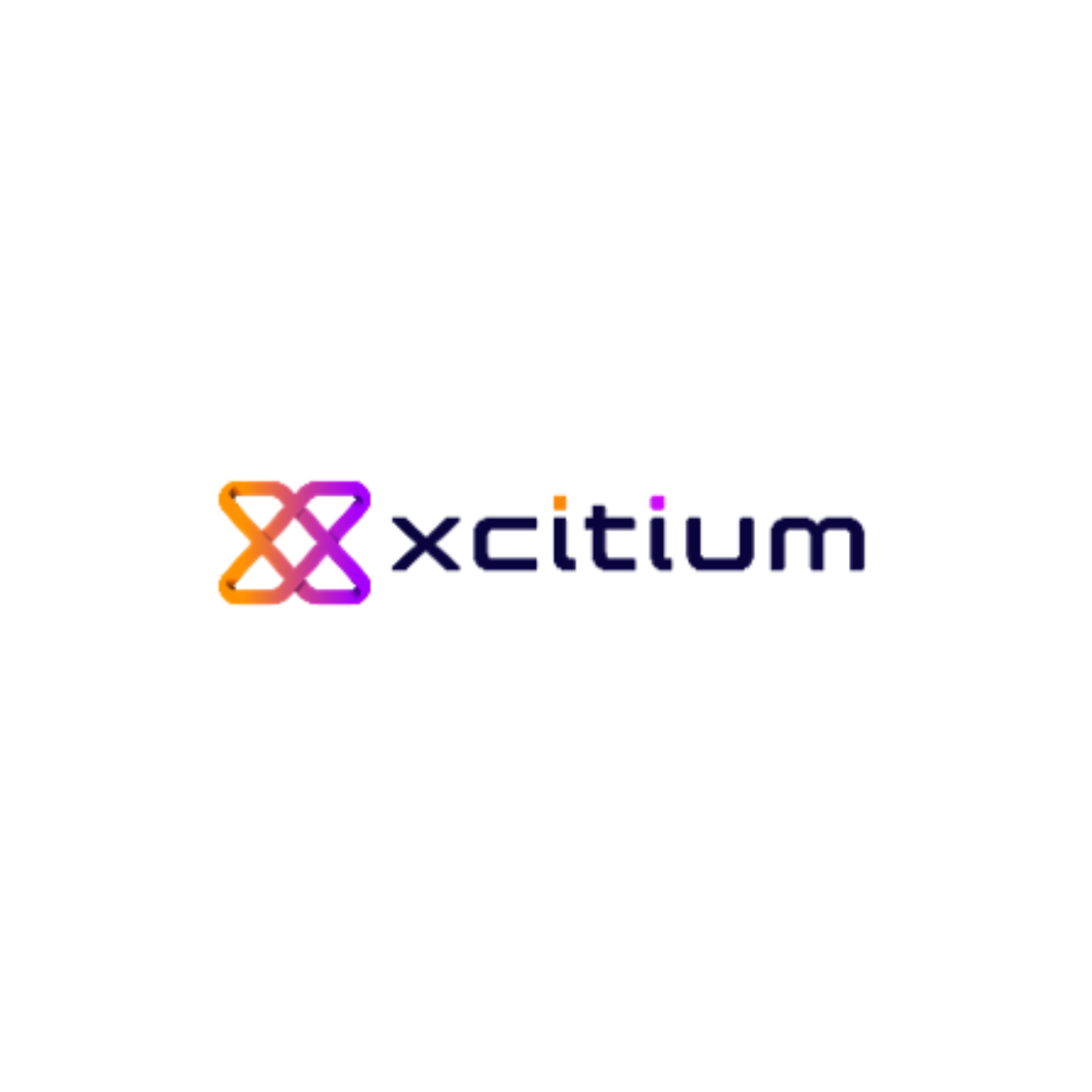 Logo for Xcitium, featuring a stylized infinity symbol in orange and purple gradient, next to the word