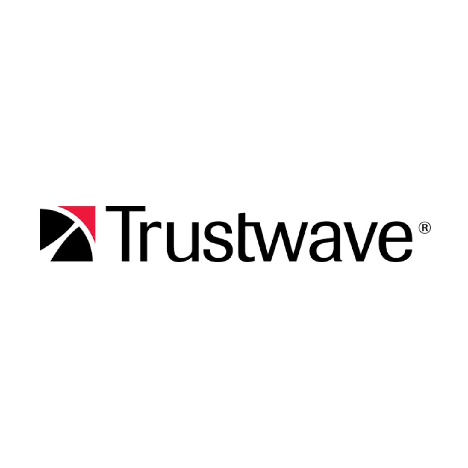 Trustwave logo: Black and red abstract shape, next to the company name in black text.