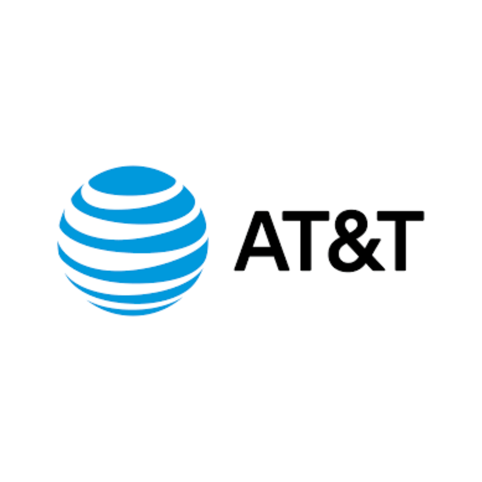 AT&T logo: blue globe made of curved lines next to the black text