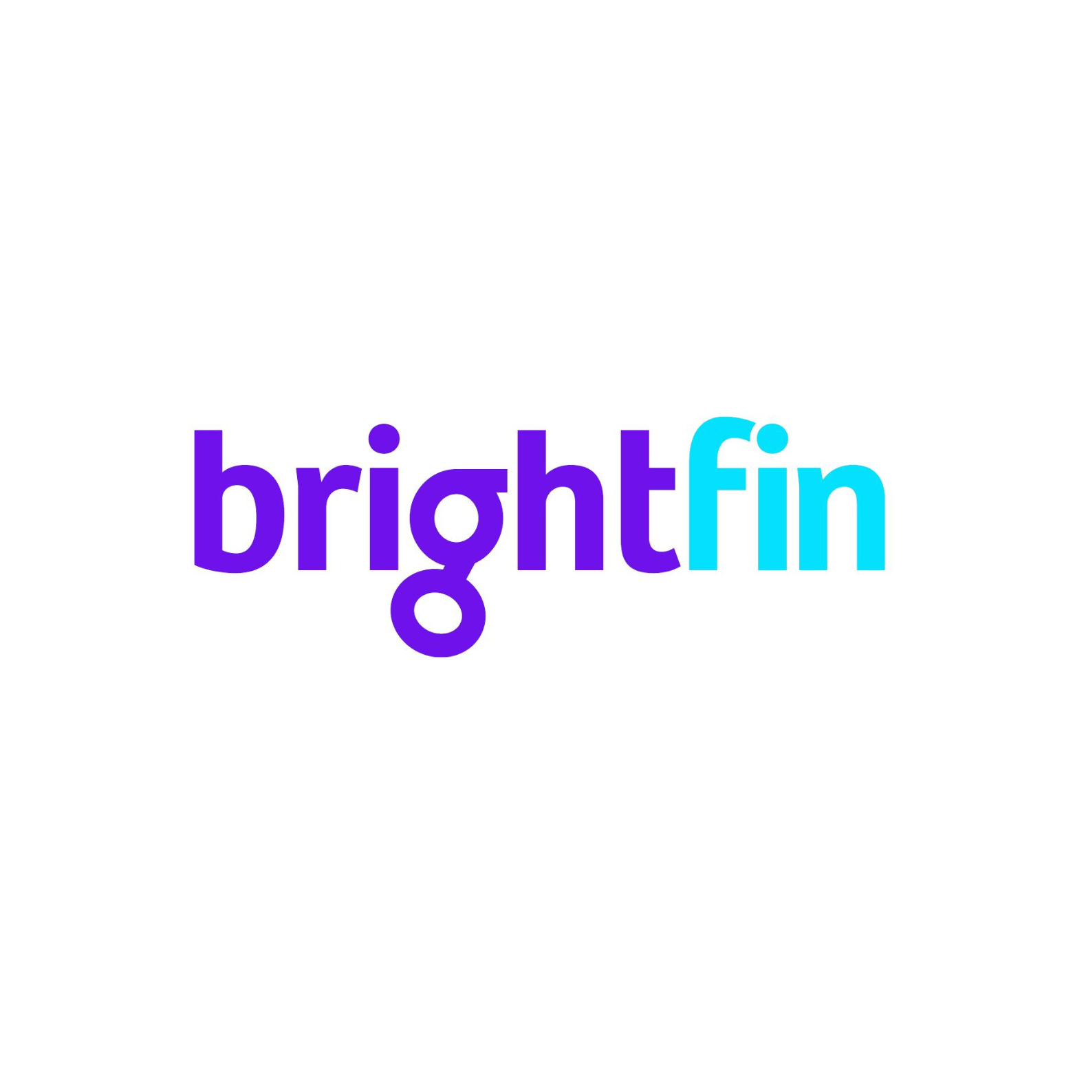Logo for Brightfin, a financial services company. The text is purple and teal, with the words