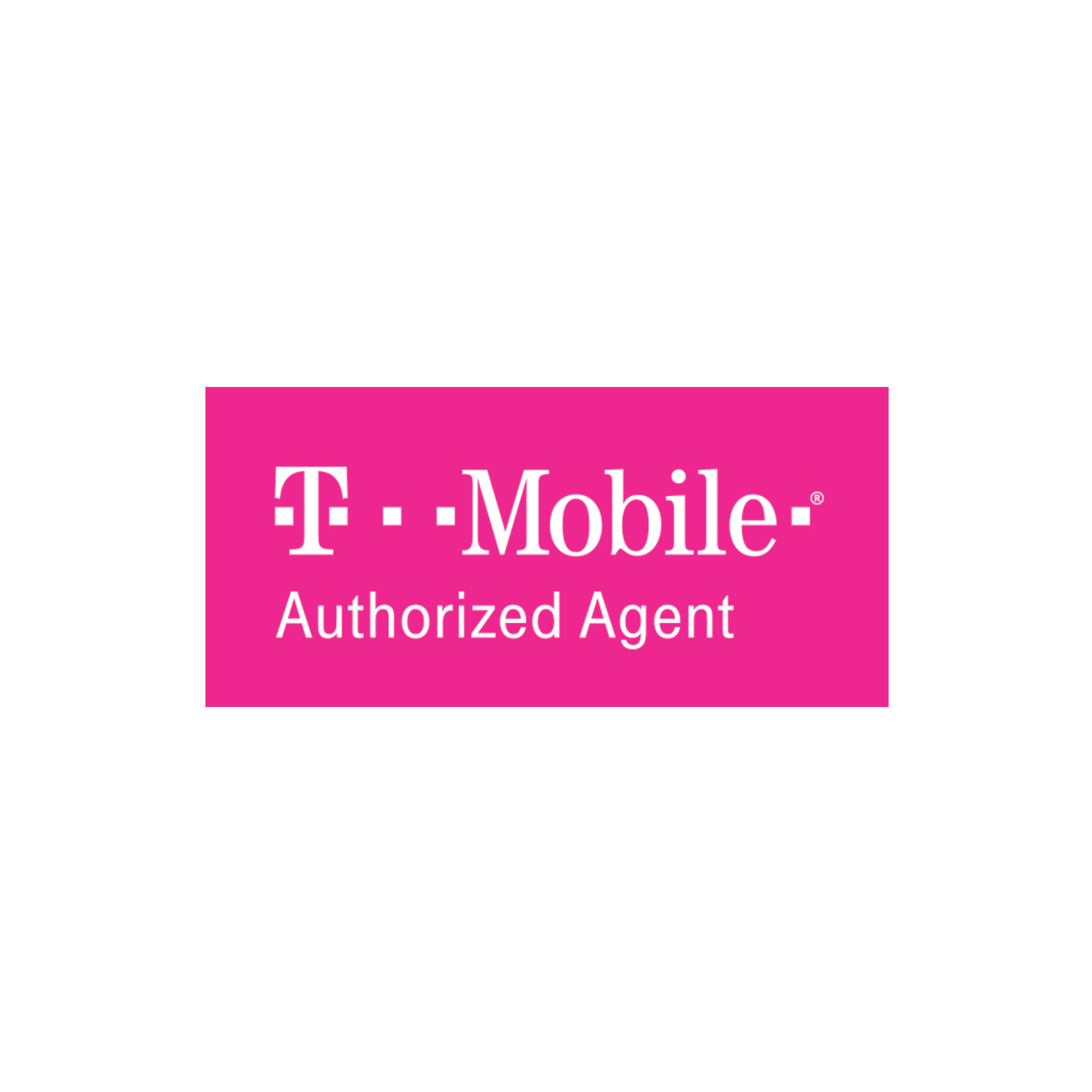 T-Mobile Authorized Agent logo: Pink rectangle with white text and magenta T-Mobile logo.
