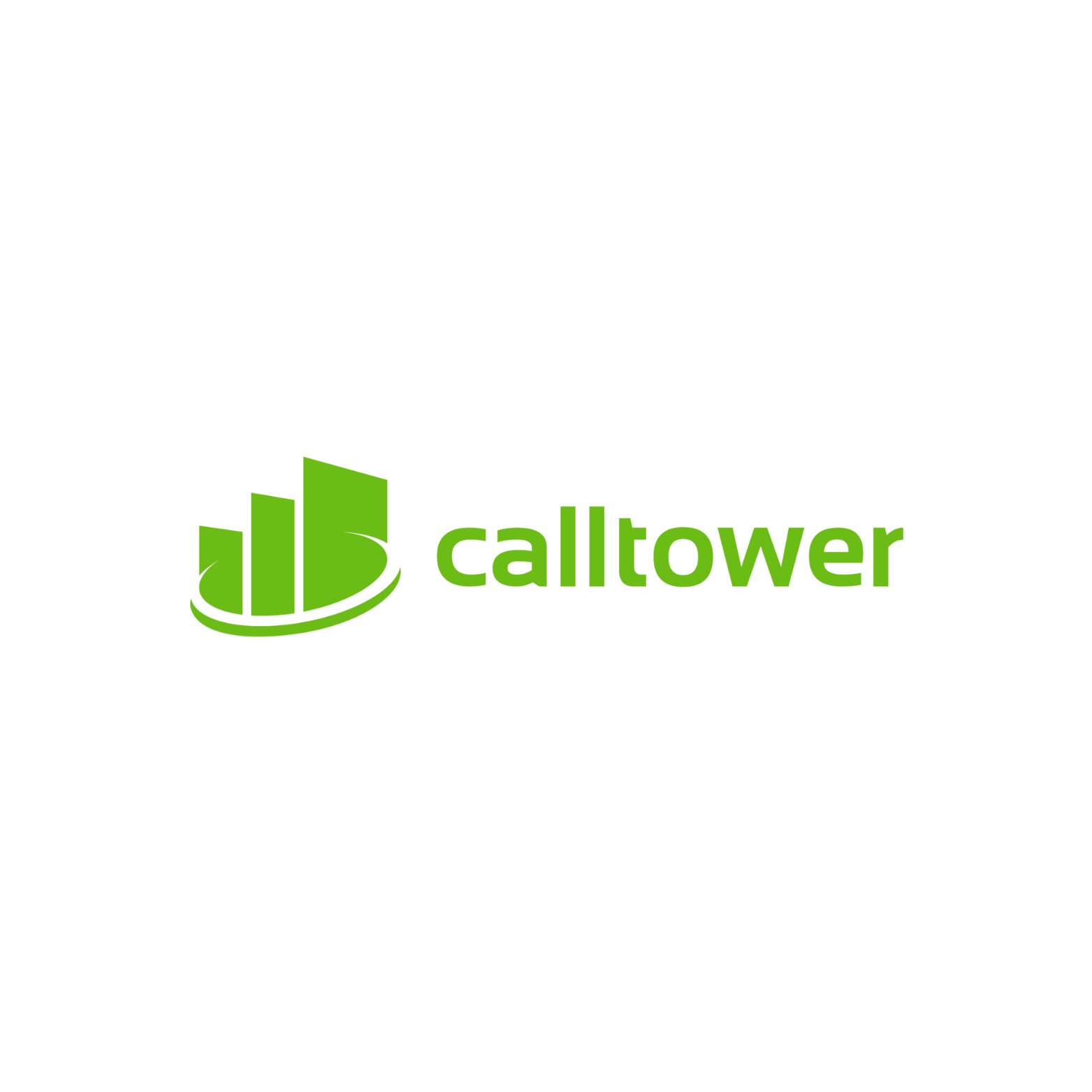 Logo for Calltower, a company name in green next to a graphic of green bar graphs rising within a curved line.