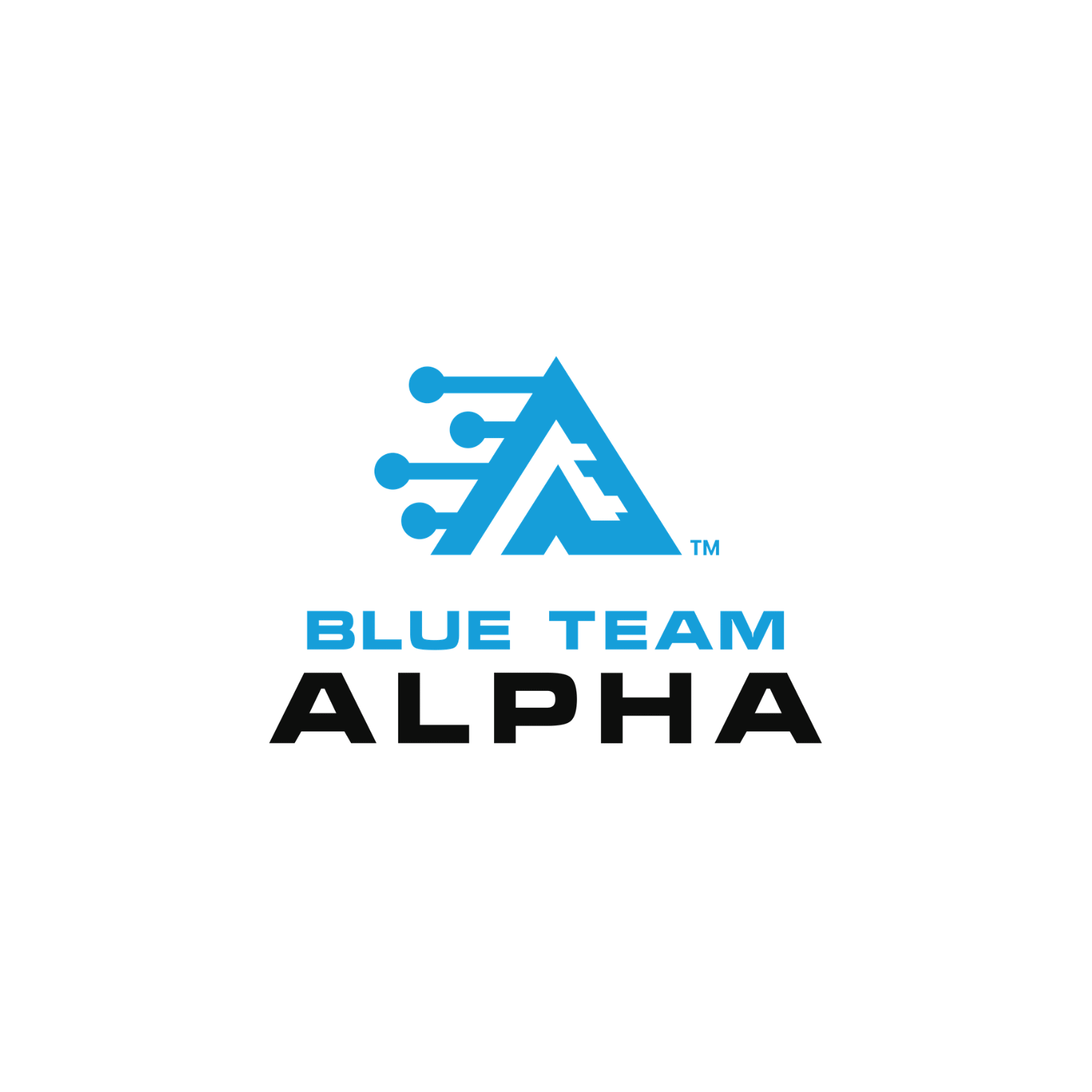 Logo for Blue Team Alpha: a blue triangle with integrated circuitry, above the words