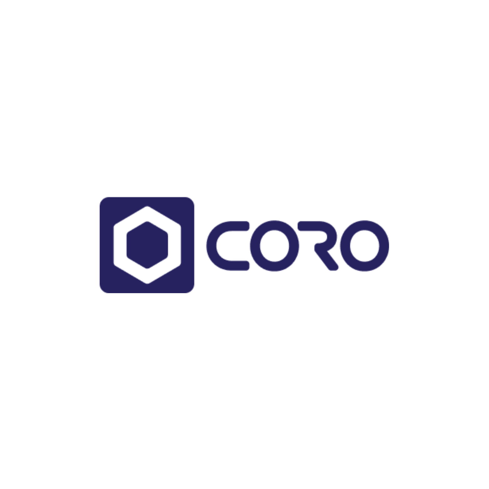 Logo of Coro, a security company, featuring a dark blue square containing a white hexagon, next to the word