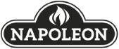 Le logo de Napoléon est noir et blanc et comporte une flamme.