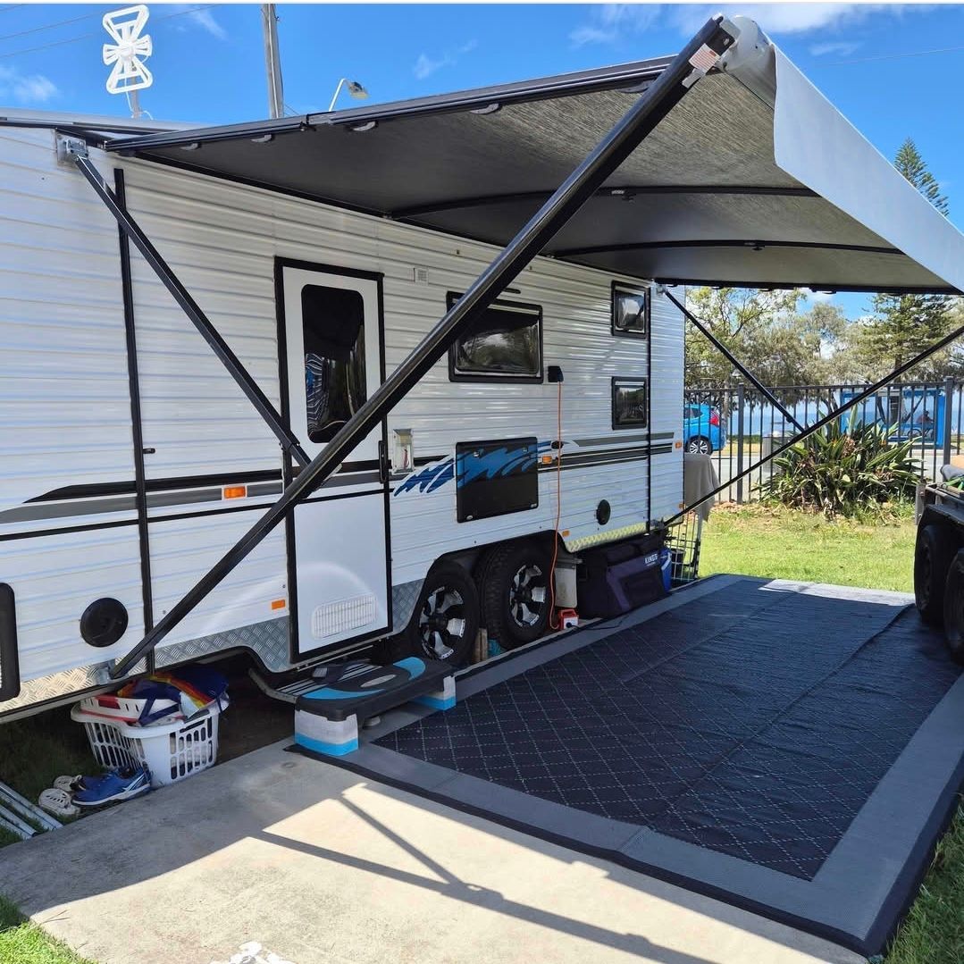 A Camper Trailer with Extended Awning Set Up — Revive Caravan Repairs in Kippa-Ring, QLD