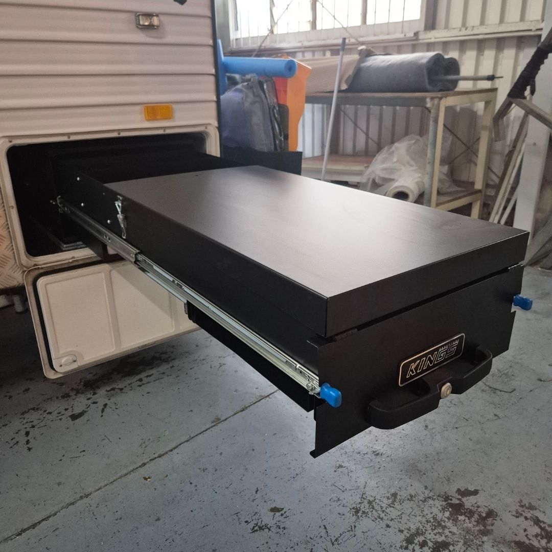 A Storage Drawer Extended from A Camper Van Compartment — Revive Caravan Repairs in Kippa-Ring, QLD