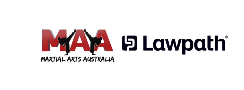 MMA Martial Arts Australia and Lawpath logos side by side in red, black, and white.