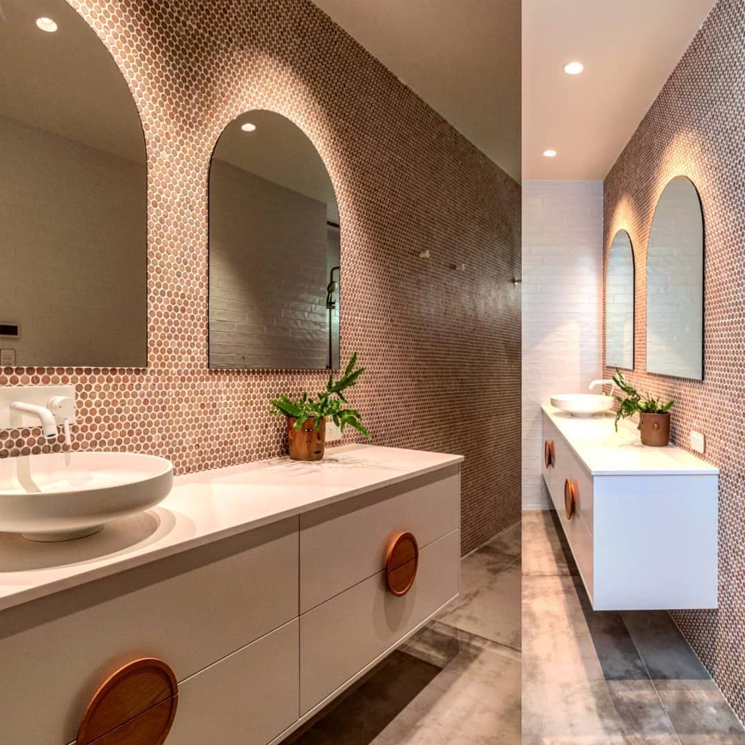 A Bathroom With Two Sinks And Two Mirrors And A Good Lighting — Electrician In Wagga Wagga, NSW