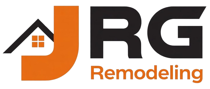 Logo for JRG Remodeling. Orange J with a house icon, black letters RG, and "Remodeling" in orange.