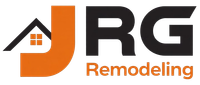 Logo for JRG Remodeling. Orange J with a house icon, black letters RG, and "Remodeling" in orange.