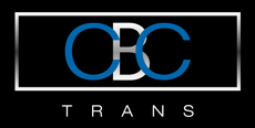 A blue and white logo for occ trans