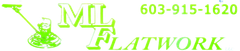 A green logo for ML Flatwork with a guitar on it
