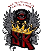 Logo for S&K Transmission & Diesel Repair, features a crown and wings over "S&K" letters.