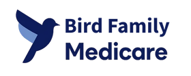Adam Bird Medicare logo featuring a blue bird icon with text to the right.