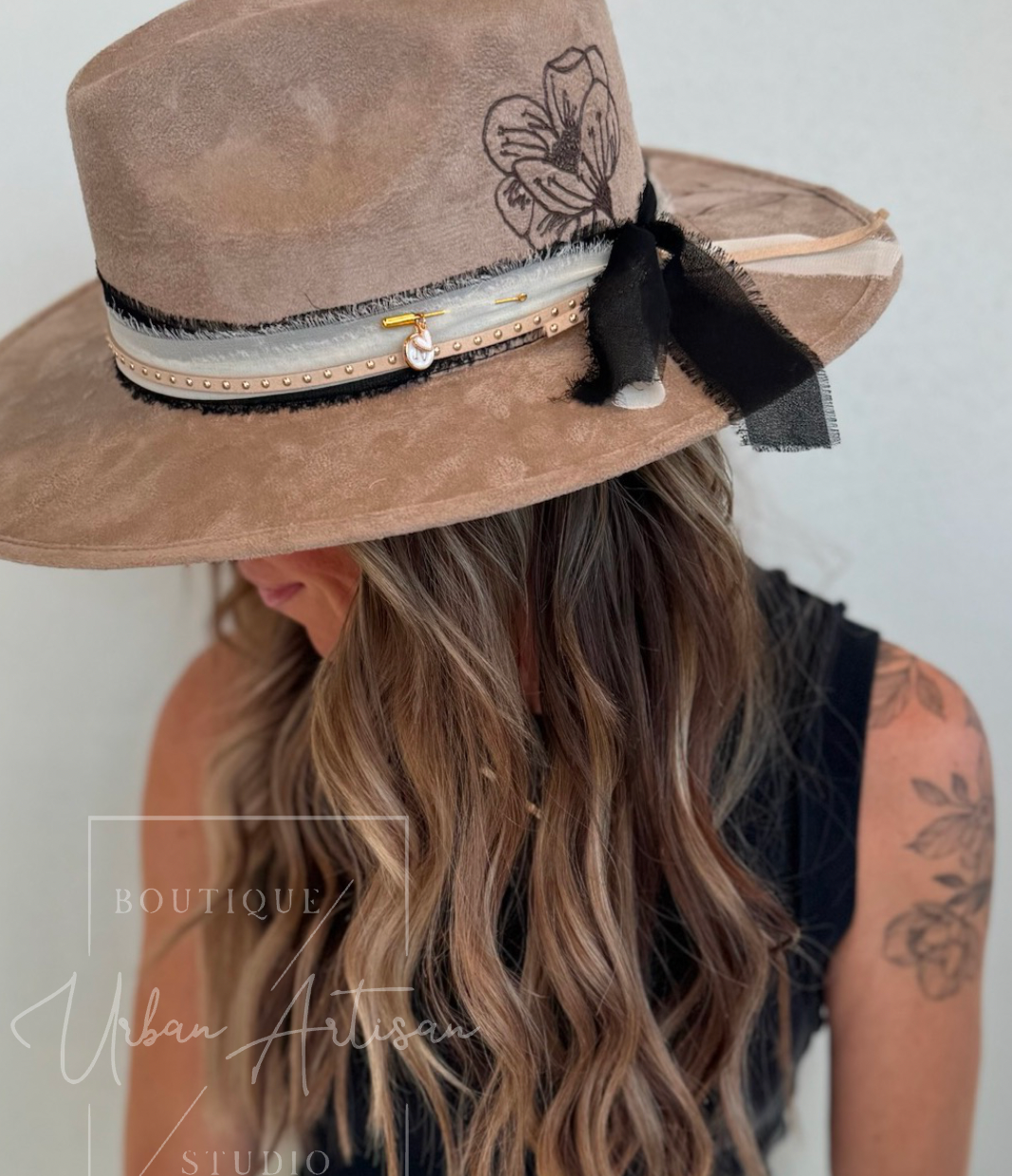 Custom hand burned wide brim hat