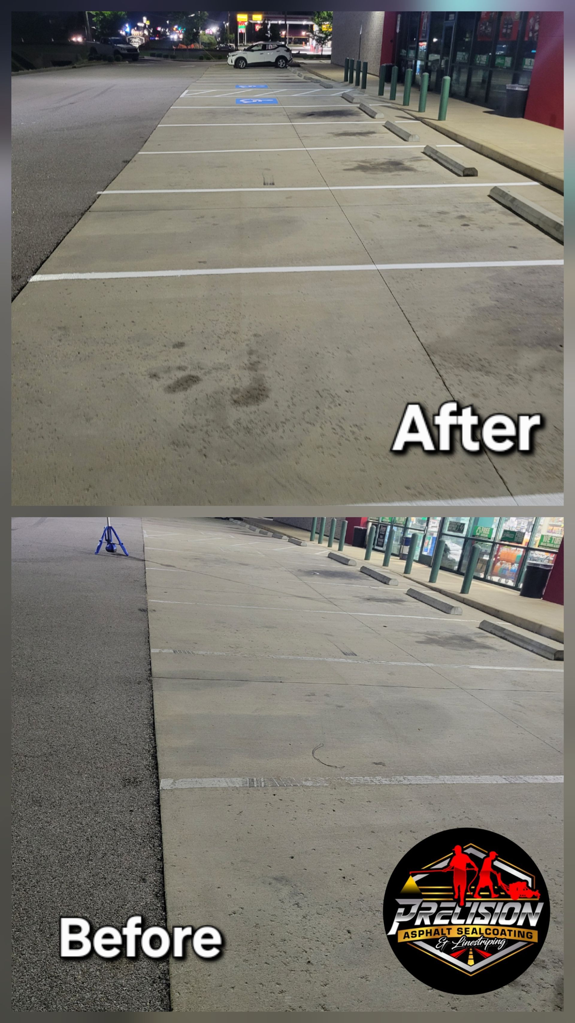 A before and after photo of a parking lot.